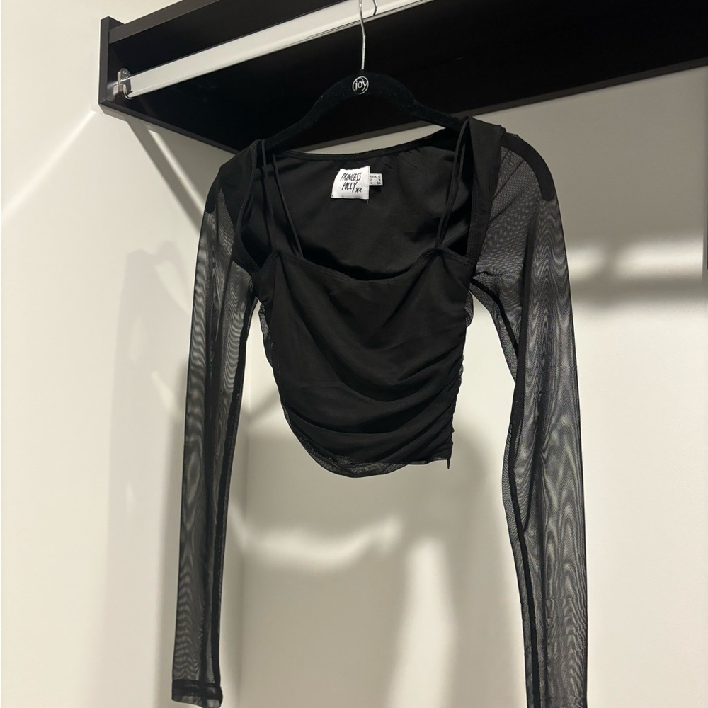 Princess Polly Black Mesh Crop Top